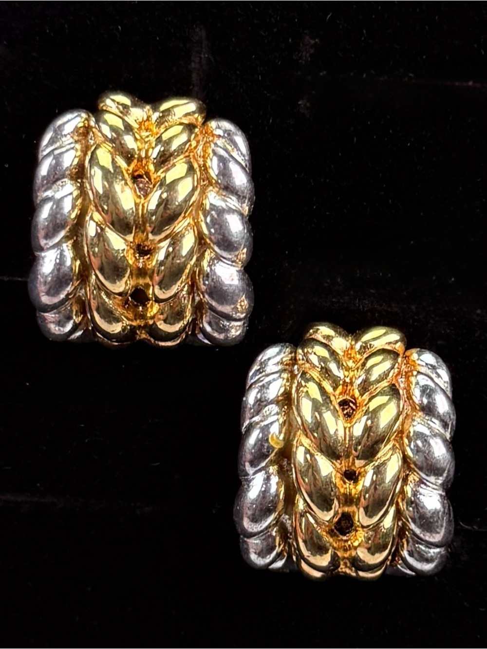 Vintage Two Tone Gold Silver Weighted Clip On Statement Earrings
